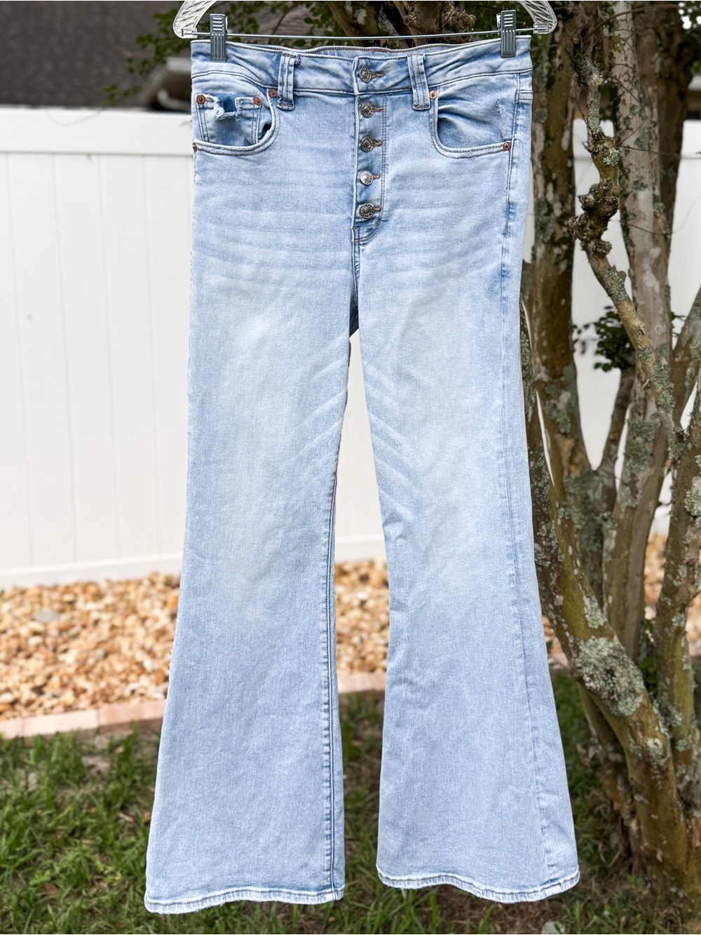 American Eagle Womens Size 12 Flare Jeans Light Wash Button Fly Stretch Denim